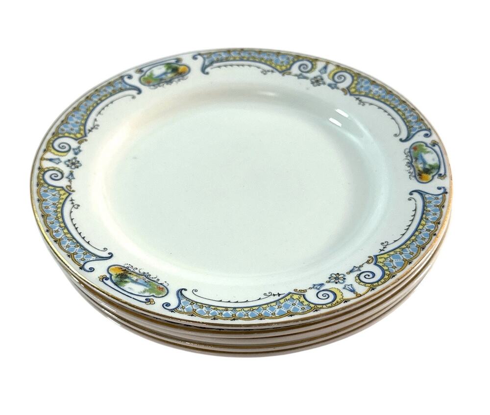 Antique Johnson Bros England Scenic Porcelain Dessert Plates Set of 5 6.25”